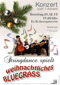 Stringdance spielt weihnachtliches Bluegrass in der Ev. St. Georgskirche Steinbach Ts.
